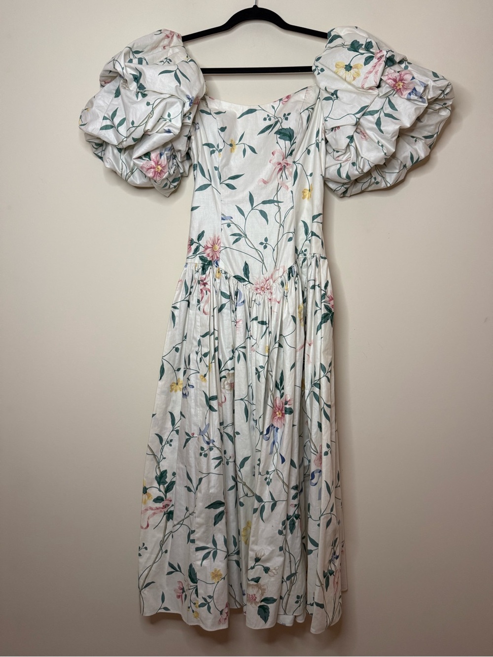 Auth Vtg Molly Ringwald Style 80s Floral Cotton Cottagecore Puff Sleeve Dress - Picture 1 of 5